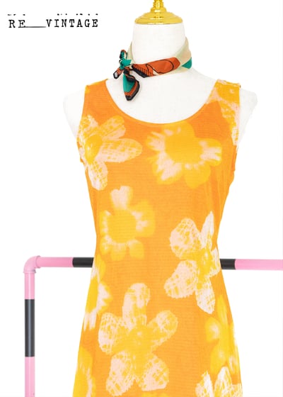 亮橘色大黃花網紗長洋裝7