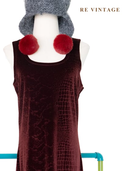 赤紅荒野鱷魚紋絨布長洋裝3