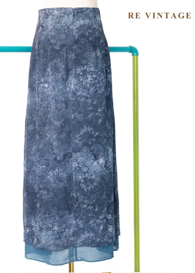 藍灰水墨渲染雙層布料長裙（28"）9