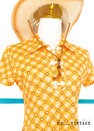 螢光橘色小菱格迷你洋裝2