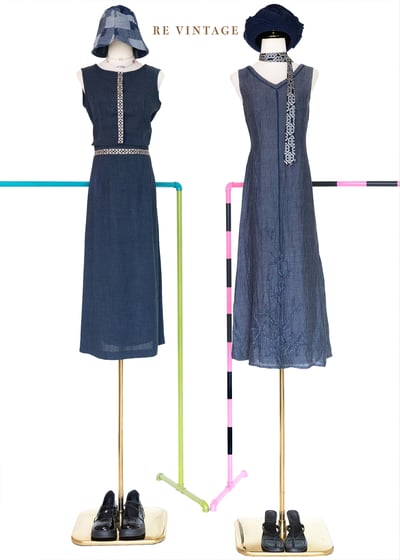 套裝裙子 - 靛藍自然氣息文藝裙子（26"）2
