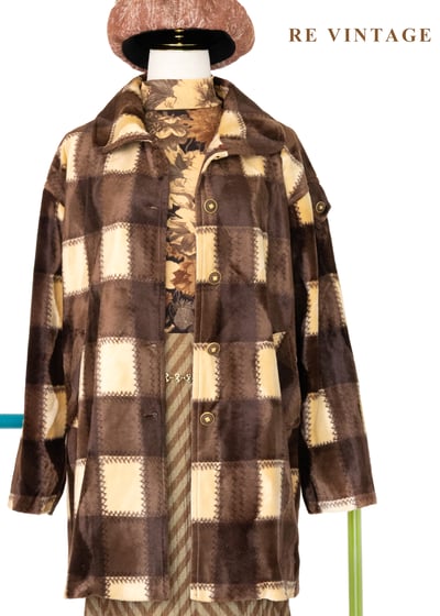 焦糖奶霜格紋絨布外套1