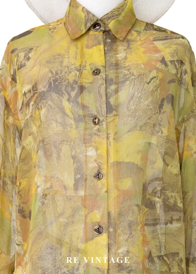 霧光黃抽象油畫透膚襯衫3