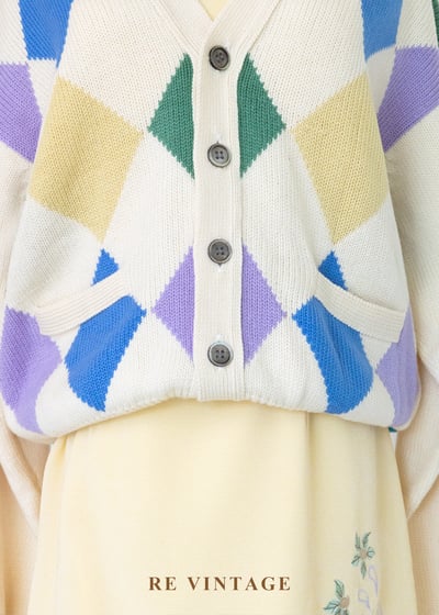 日本製 - 彩虹糖奶油大菱格針織外套4