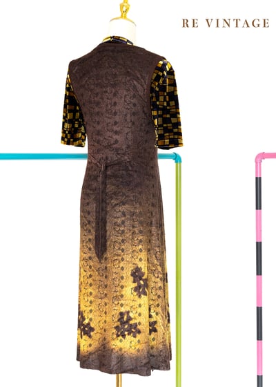 Yellow Brown Gradient 漂亮燒絨小花洋裝/長版背心11