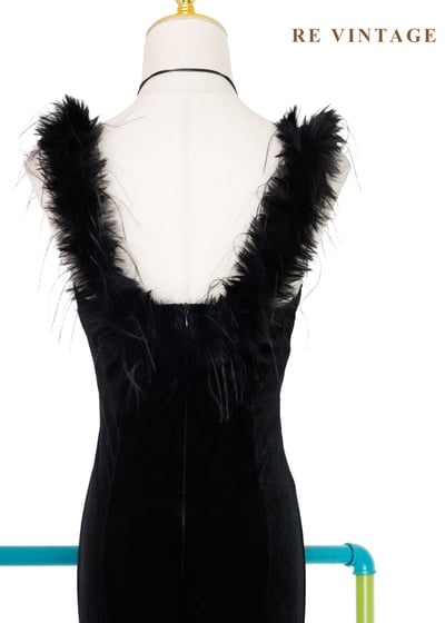 Hollywood 名伶黑羽毛絨布長洋裝15