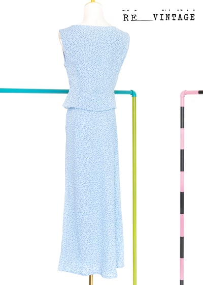 義大利製 - Sisley 水藍色小花長洋裝7