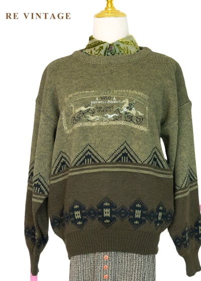 橄欖綠山型民族圖騰針織毛線衣8