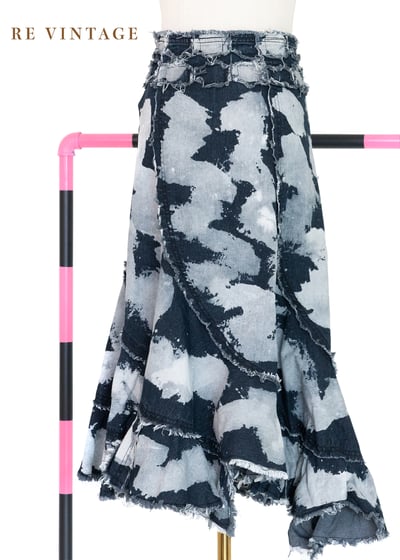 手刷感藍白染毛邊牛仔裙（28"）6