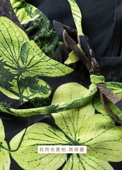 綠色花影黑雪紡連身褲20