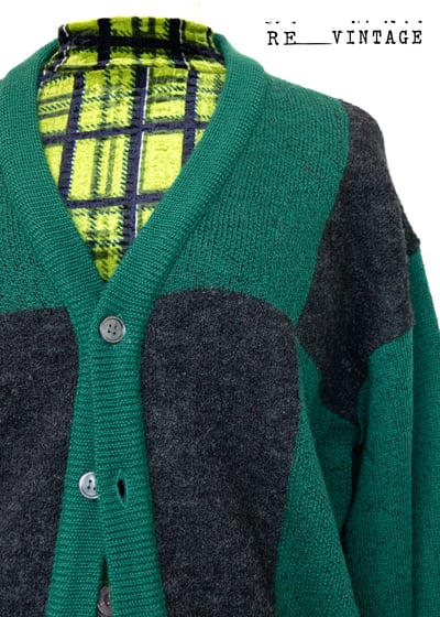 寶綠色/深灰大格紋針織外套8