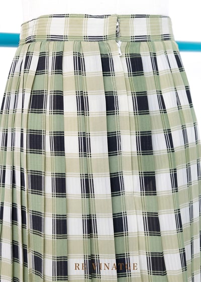 抹茶綠格紋百摺中長裙8