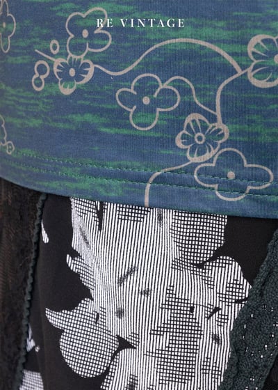 中國風小花藍綠色彈性高領上衣4