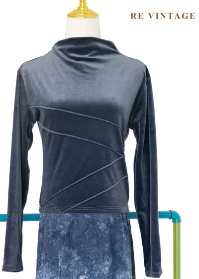 縫線邊界藍灰色絨布上衣1