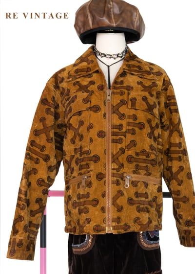 焦糖色穿繩記號麂皮長毛內裏外套5