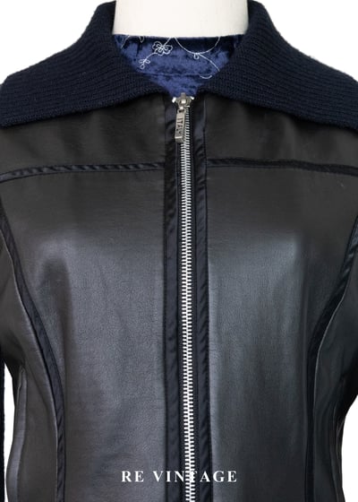 午夜拼接率性針織皮革外套15
