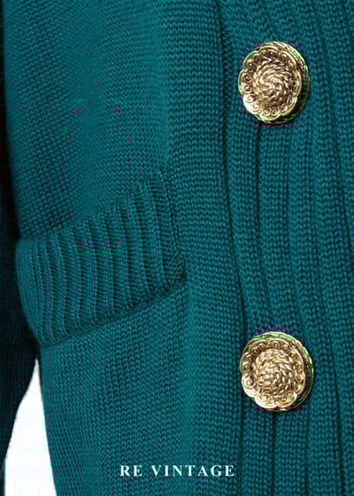 雙排雕花金釦暖綠色針織外套7