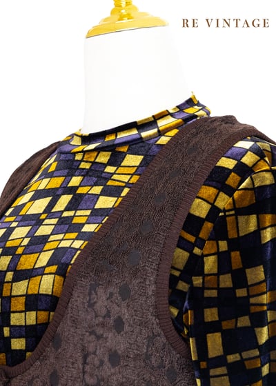 Yellow Brown Gradient 漂亮燒絨小花洋裝/長版背心5