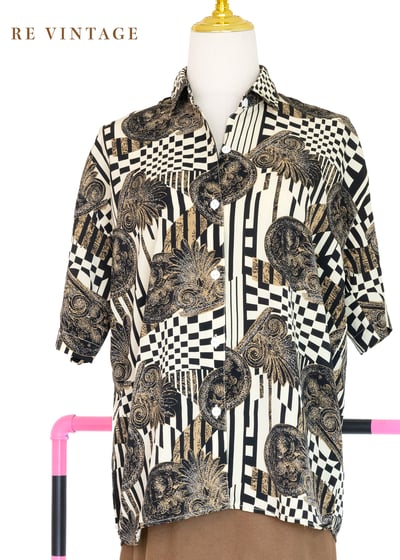 復古迷宮棋盤格短袖襯衫1