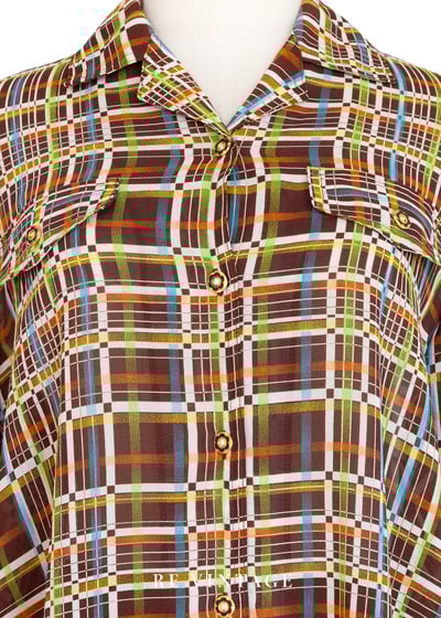 70年代多色格紋長袖襯衫2