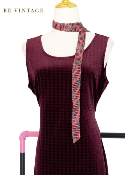 紅酒色格紋絨布洋裝3