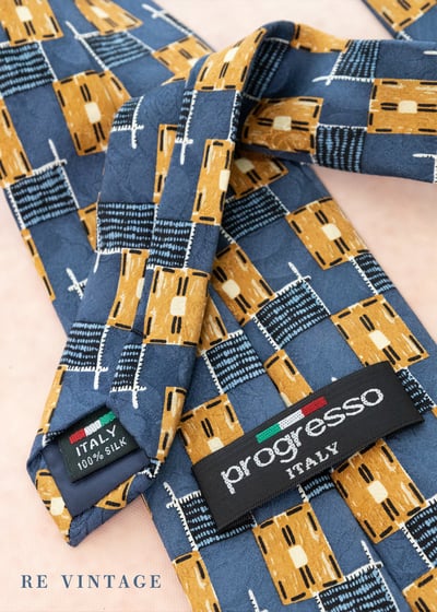 義式窗格黃藍色領帶7