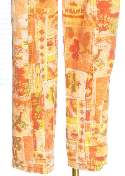 太陽橘花臂拼圖高腰小腳褲（27"）4