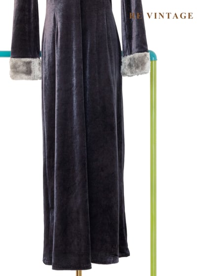 深冬劇場深灰光澤絨布長洋裝4