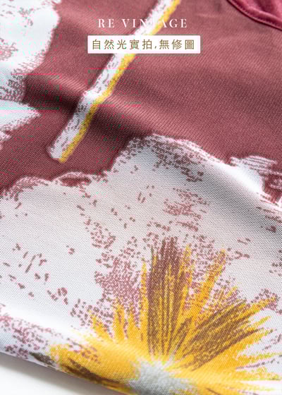 酒紅白花網紗上衣15