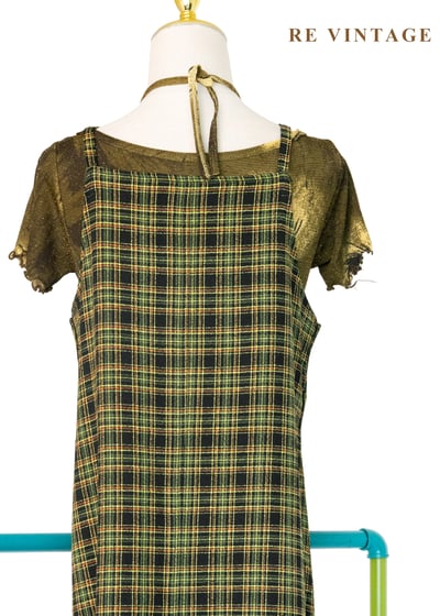 檸檬橄欖綠格紋銀骨頭吊帶長洋裝14