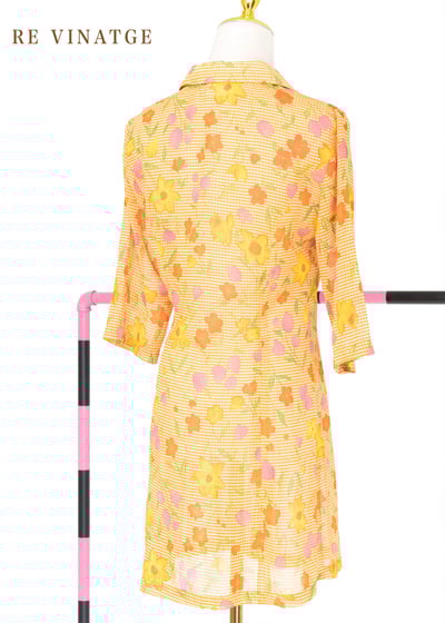 鮮橘色小格紋夏日花花洋裝5