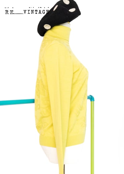 薄款黃綠色花花圖騰高領針織上衣5