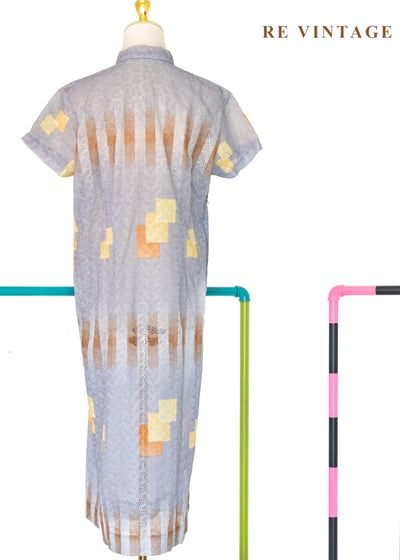 幾何迷蹤 - 藍灰色蕾絲旗袍洋裝12