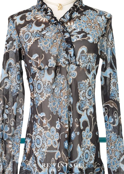 暗夜繁花荷葉邊天膚印花洋裝3