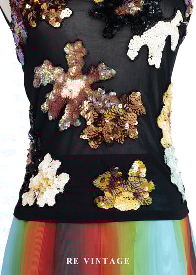 華麗亮片油畫花朵網紗背心3