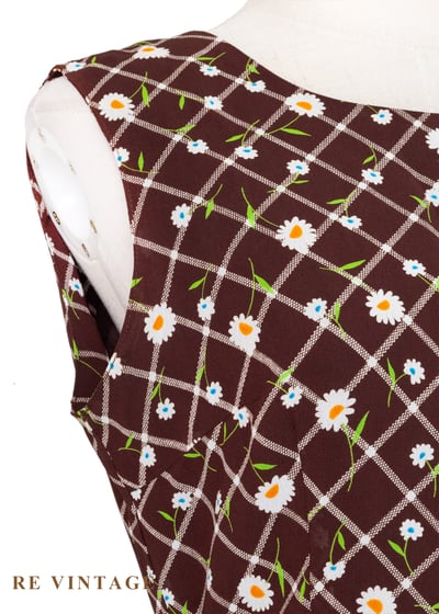 昭和少女的野餐棕色花卉菱格長洋裝5