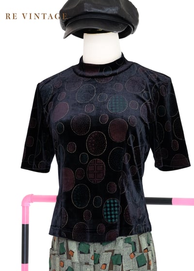 泡泡糖黑絨布短袖上衣1