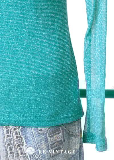 極光藍綠色閃亮貼身長袖上衣9