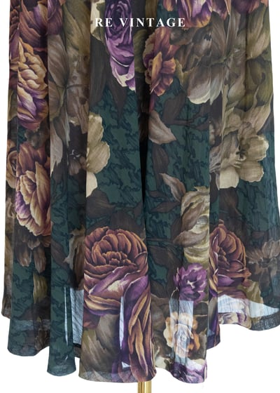 古典大花卉深苔綠千鳥格中長裙（~26"）9