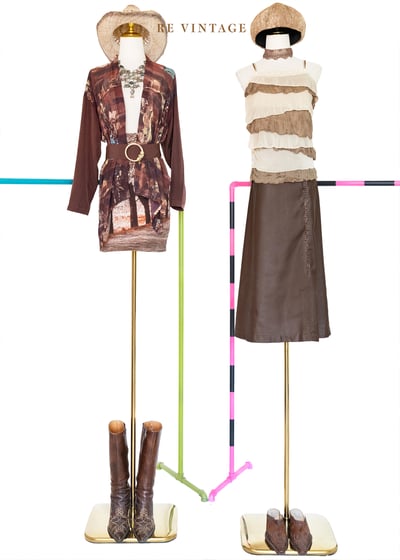 質感單品 - 深棕色金珠線條中長裙（27"）2