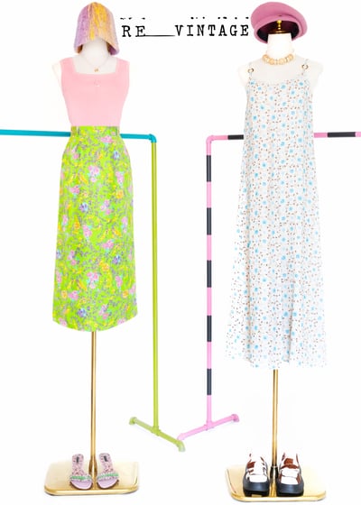 義大利製 - 螢光綠粉紅小花古典美裙（24.5"）2