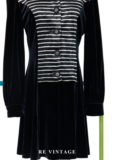 條紋狂想曲排釦黑絨洋裝5