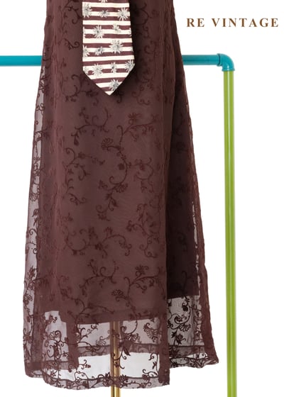 紅棕古典蔓藤細肩帶長洋裝4