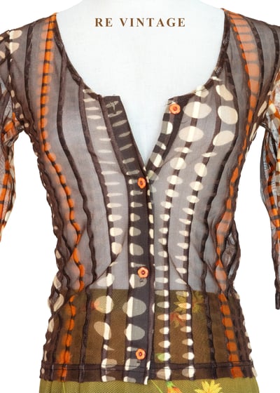 深棕橘子色圓點線條透膚上衣7