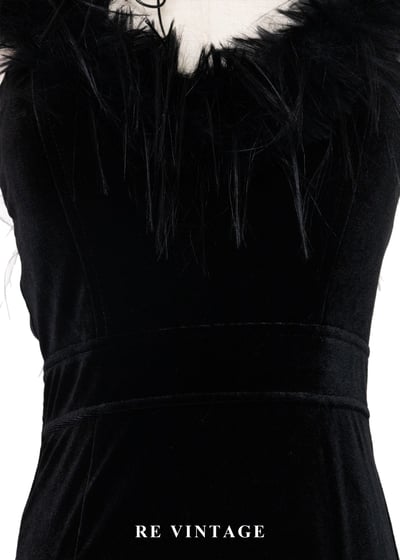 Hollywood 名伶黑羽毛絨布長洋裝5