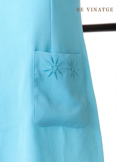 水藍色四朵小花夏日迷你洋裝4