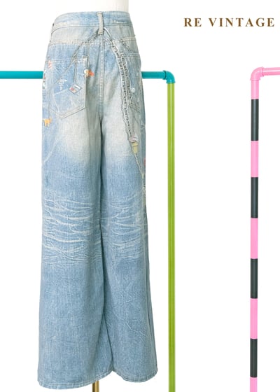 趣味擬真吊飾印花水洗高腰寬版褲（26"）10