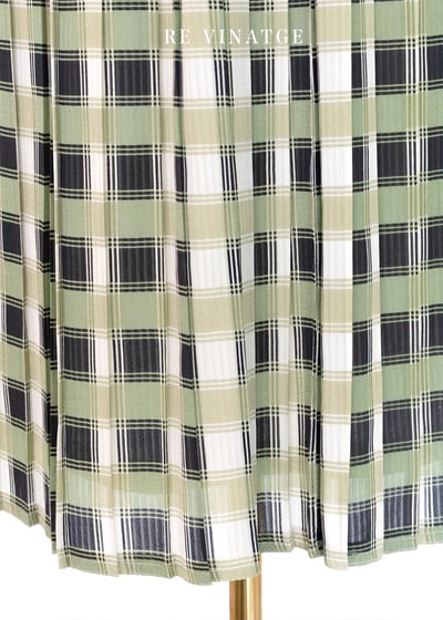 抹茶綠格紋百摺中長裙4