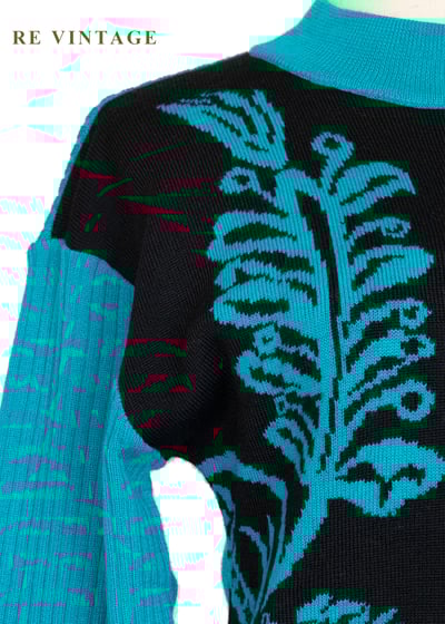 藍綠色正負圖騰反轉針織毛衣5