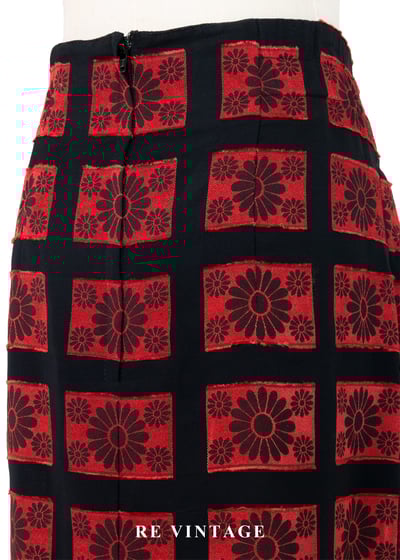 紅黑花朵定格照片高腰短裙（29"）10